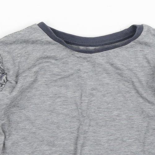 Nutmeg Girls Grey Striped Cotton Basic T-Shirt Size 12-18 Months Round Neck