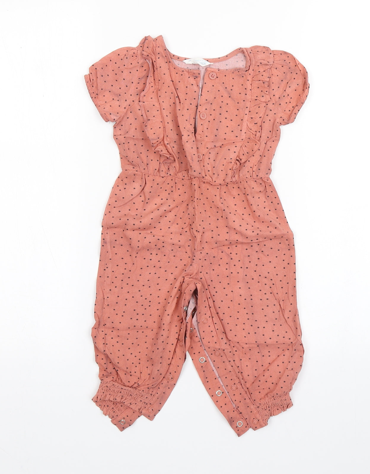 Primark Girls Pink Polka Dot Viscose Coverall One-Piece Size 9-12 Months