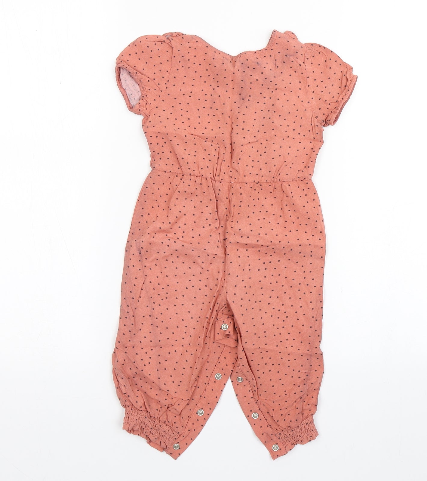 Primark Girls Pink Polka Dot Viscose Coverall One-Piece Size 9-12 Months