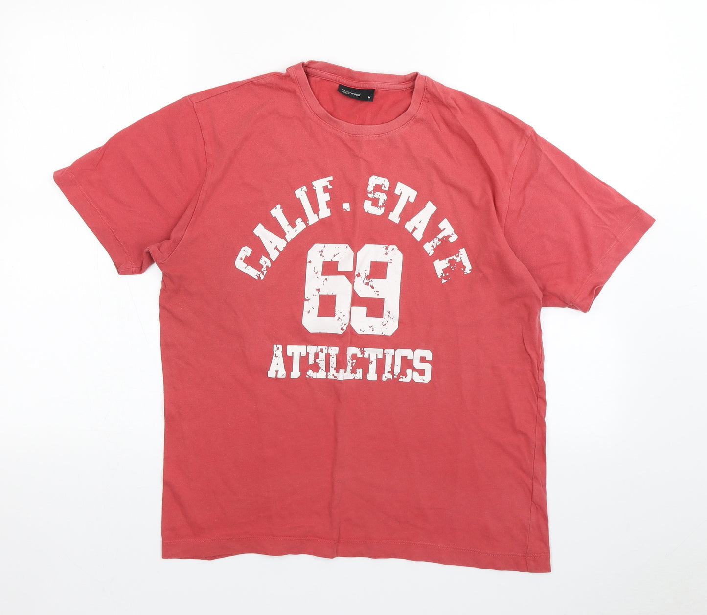 Cedar Wood State Mens Red  Cotton  T-Shirt Size M Round Neck