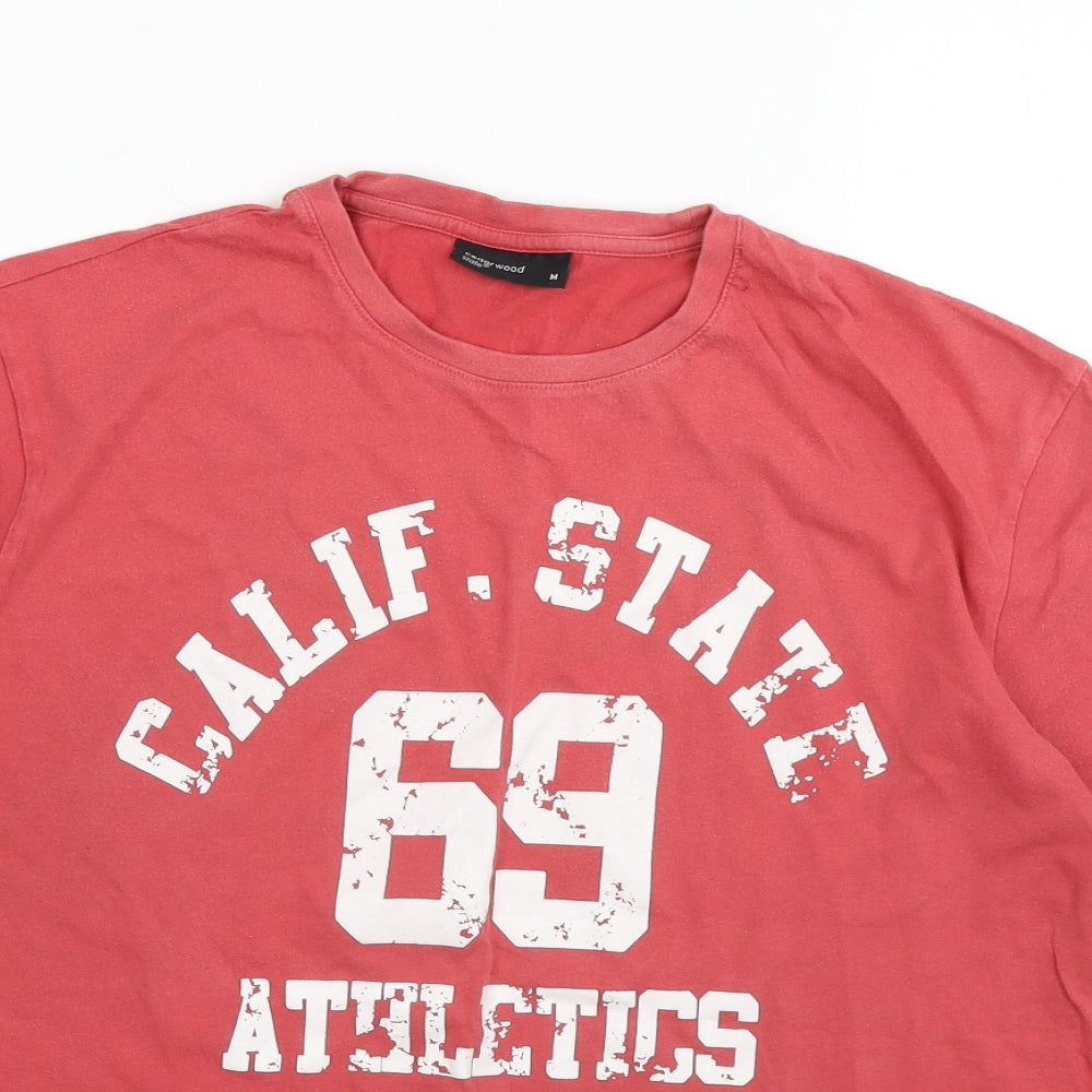Cedar Wood State Mens Red  Cotton  T-Shirt Size M Round Neck
