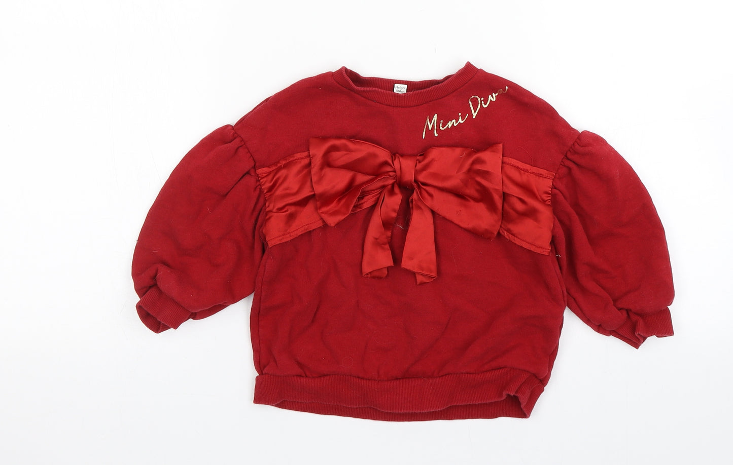 River Island Girls Red Round Neck  Cotton Pullover Jumper Size 3-4 Years