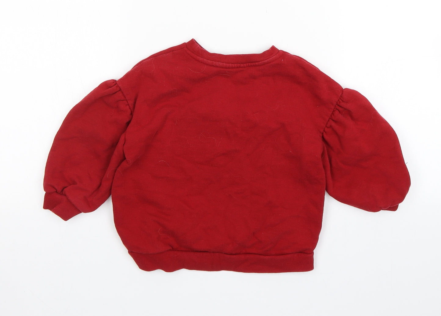 River Island Girls Red Round Neck  Cotton Pullover Jumper Size 3-4 Years