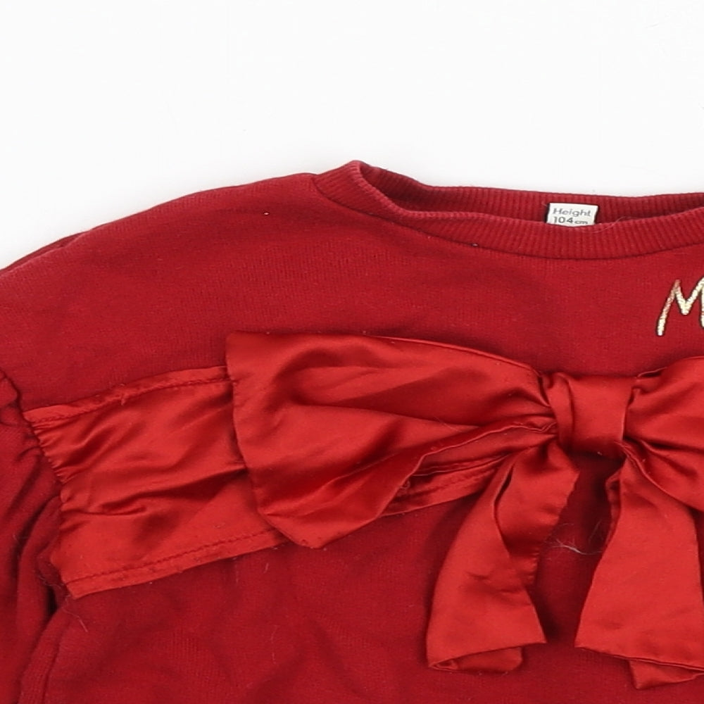 River Island Girls Red Round Neck  Cotton Pullover Jumper Size 3-4 Years