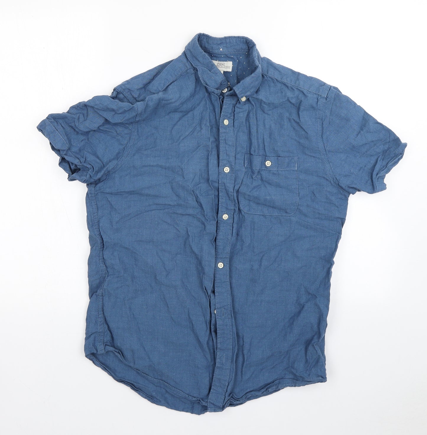 NEXT Mens Blue  Linen  Button-Up Size M Collared