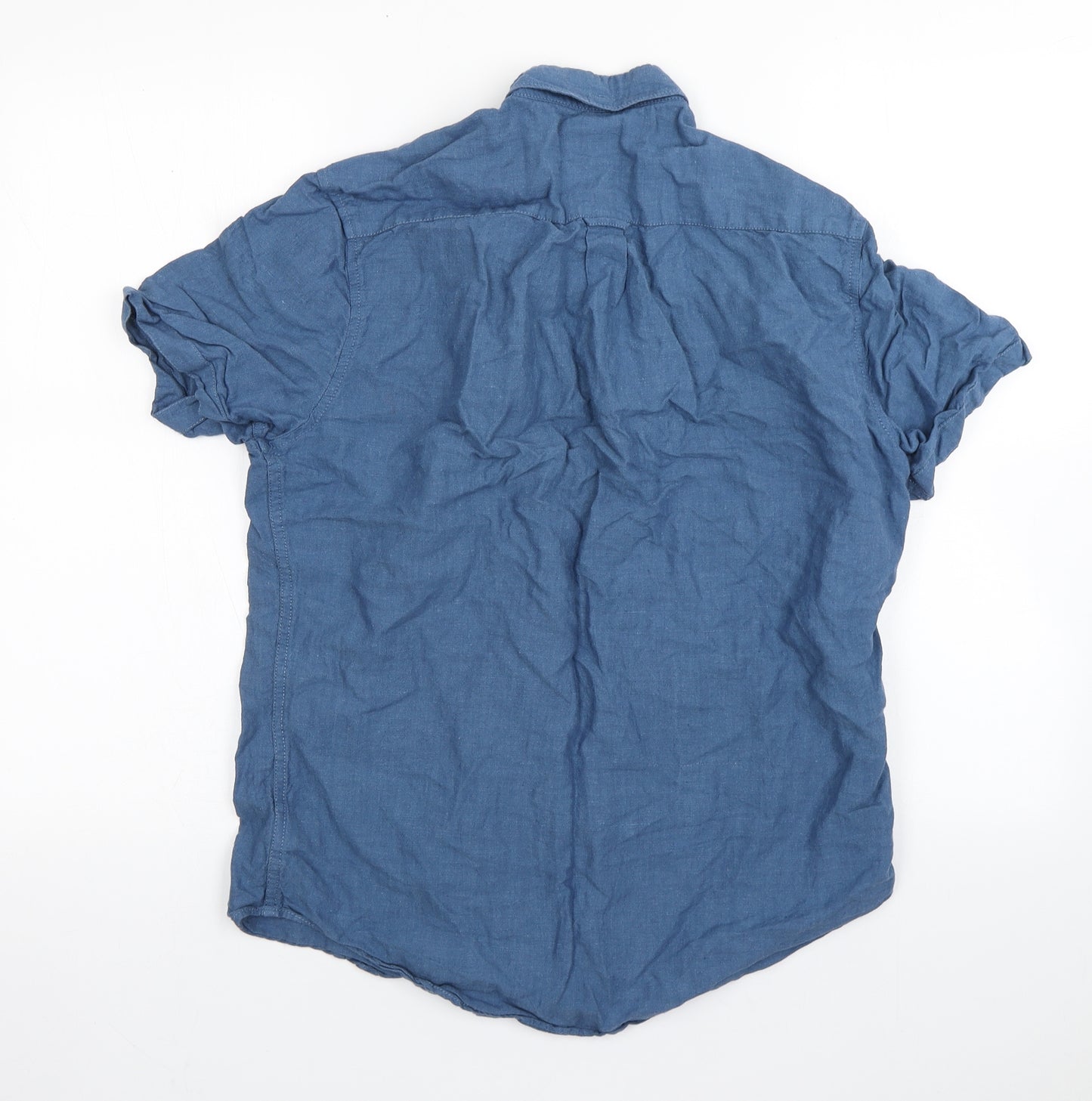 NEXT Mens Blue  Linen  Button-Up Size M Collared