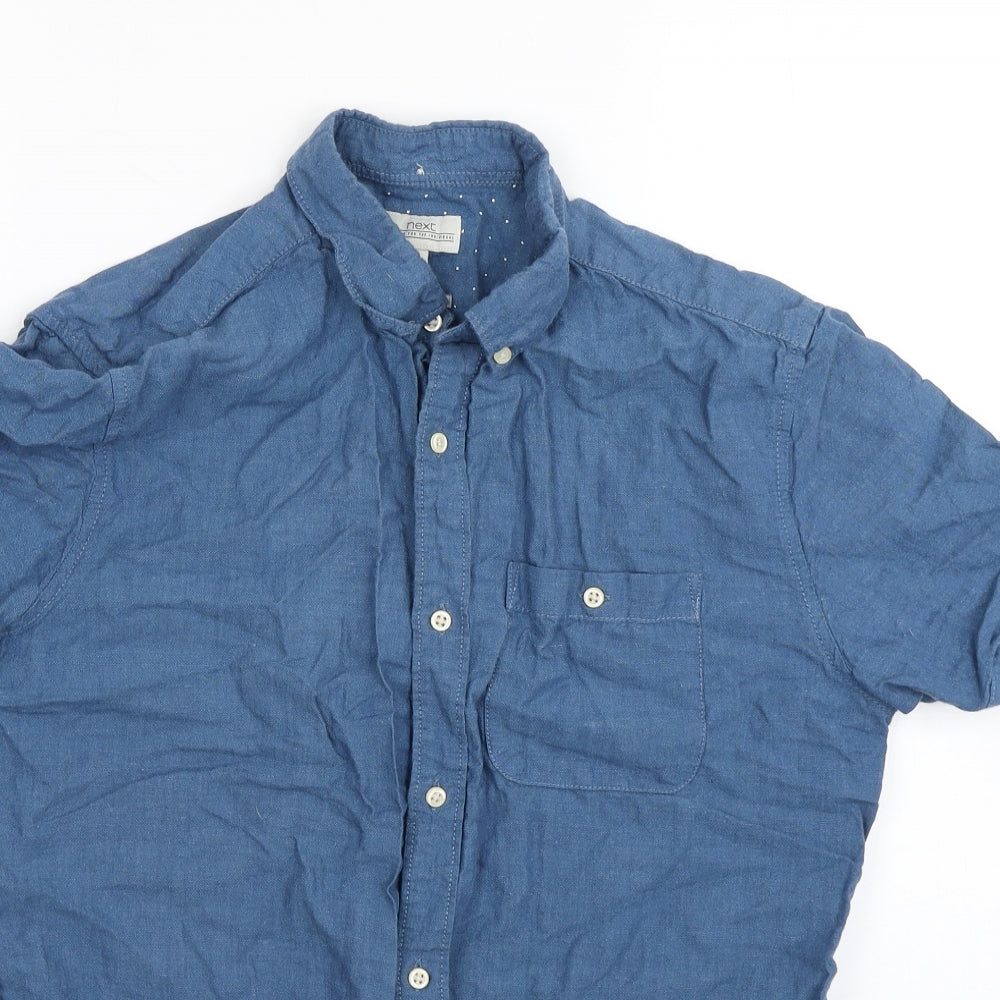 NEXT Mens Blue  Linen  Button-Up Size M Collared