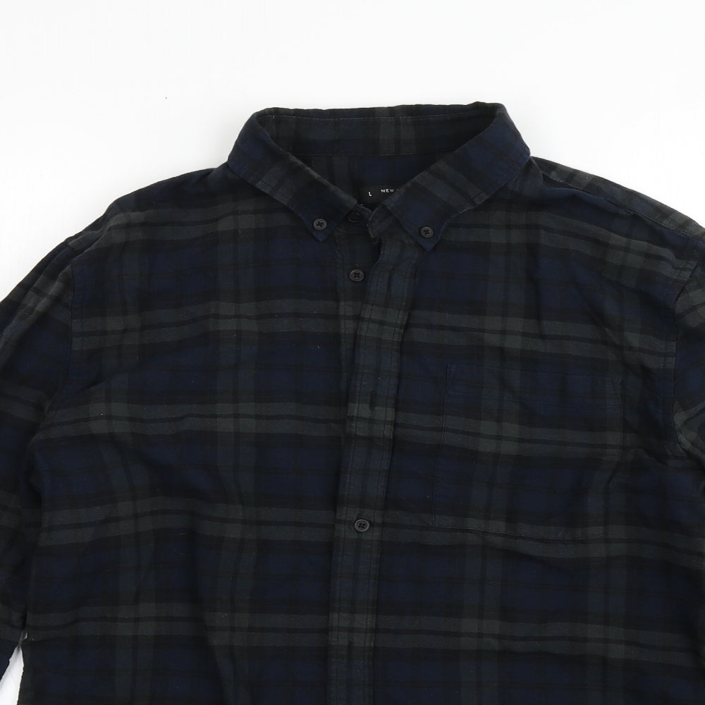 New Look Mens Multicoloured Plaid Cotton  Button-Up Size L Collared