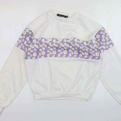 I SAW IT FIRST Womens White Floral Polyester Pullover Sweatshirt Size 6