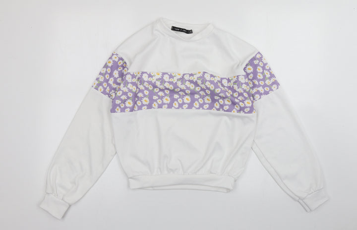 I SAW IT FIRST Womens White Floral Polyester Pullover Sweatshirt Size 6