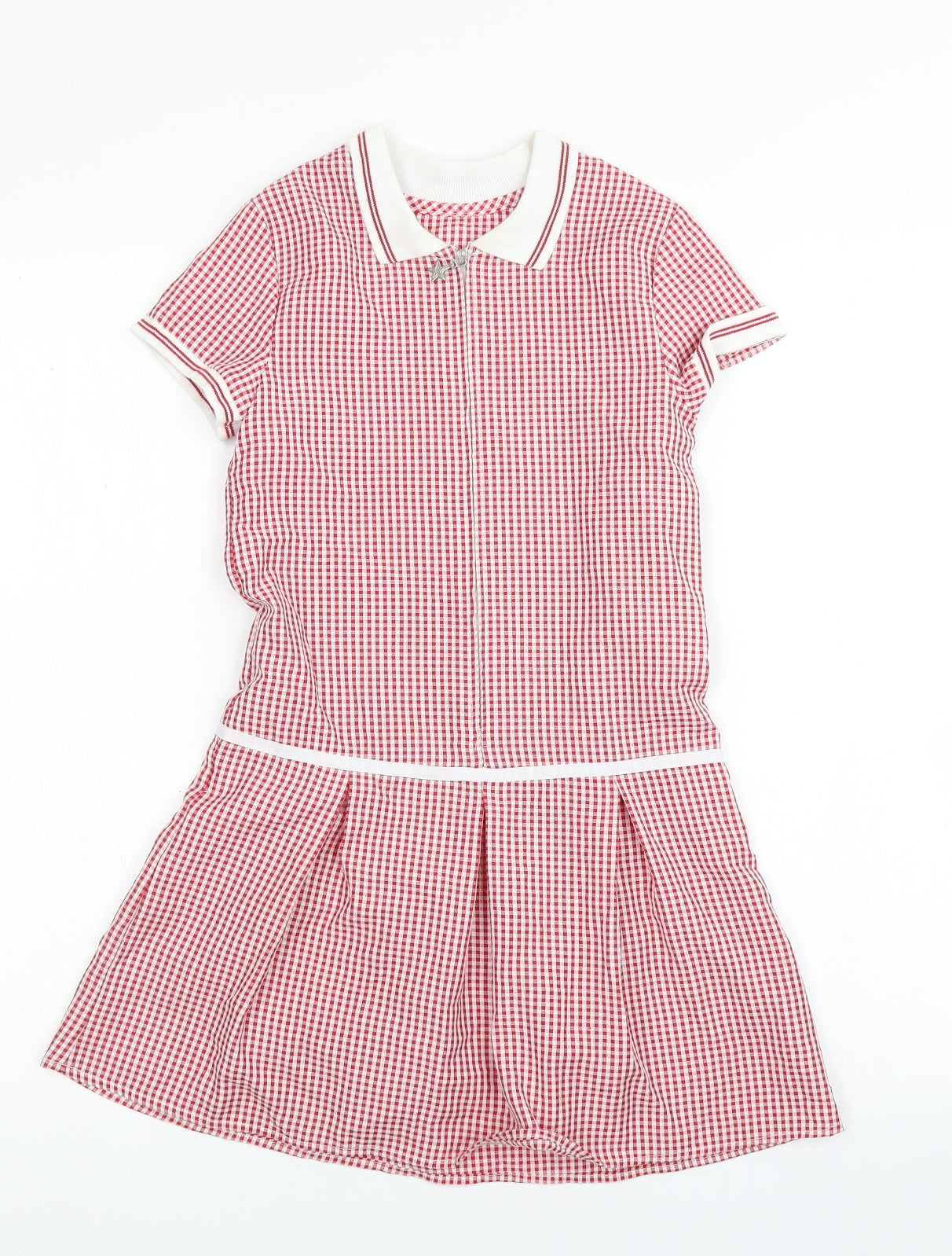 George Girls Red Check Cotton Pinafore/Dungaree Dress  Size 6-7 Years  Collared  - School Wear