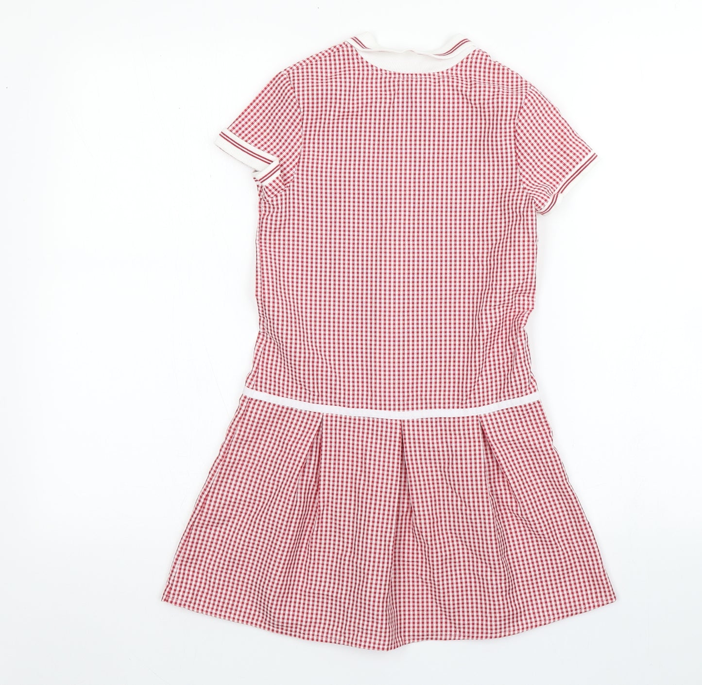 George Girls Red Check Cotton Pinafore/Dungaree Dress  Size 6-7 Years  Collared  - School Wear