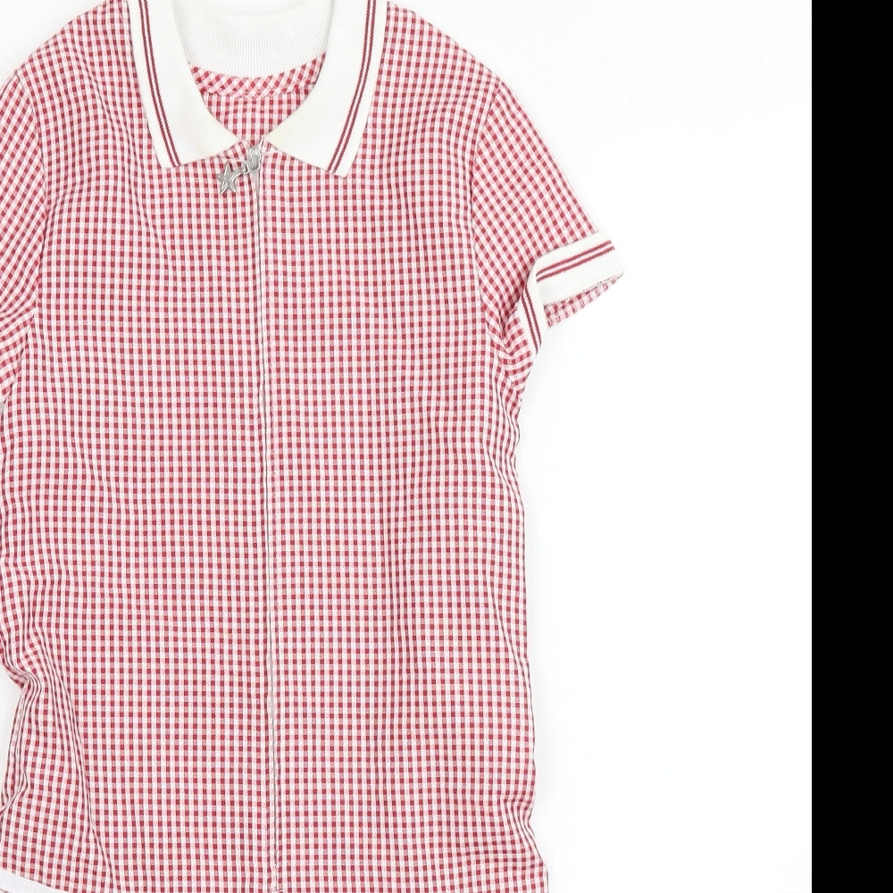 George Girls Red Check Cotton Pinafore/Dungaree Dress  Size 6-7 Years  Collared  - School Wear