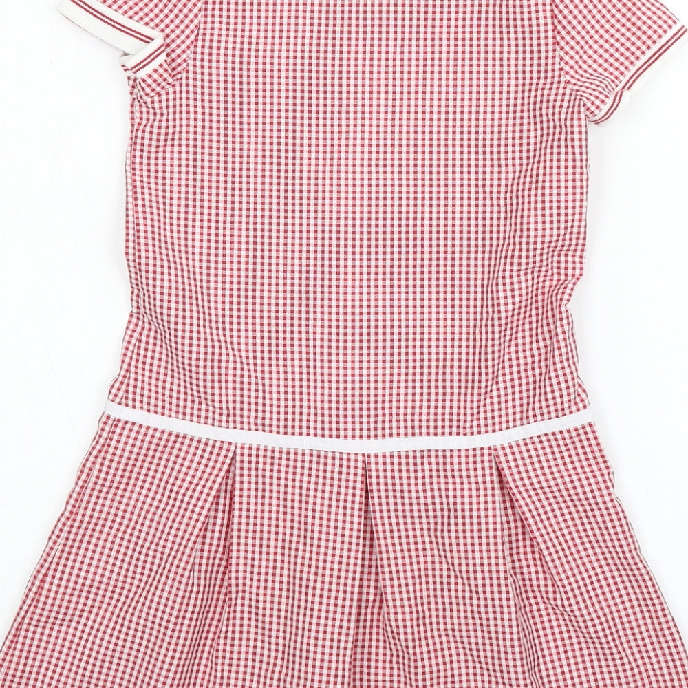 George Girls Red Check Cotton Pinafore/Dungaree Dress  Size 6-7 Years  Collared  - School Wear