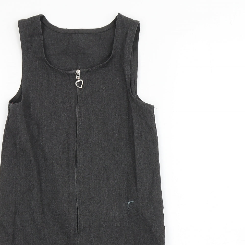 George Girls Grey  Polyester Pinafore/Dungaree Dress  Size 5-6 Years  Round Neck  - School Wear