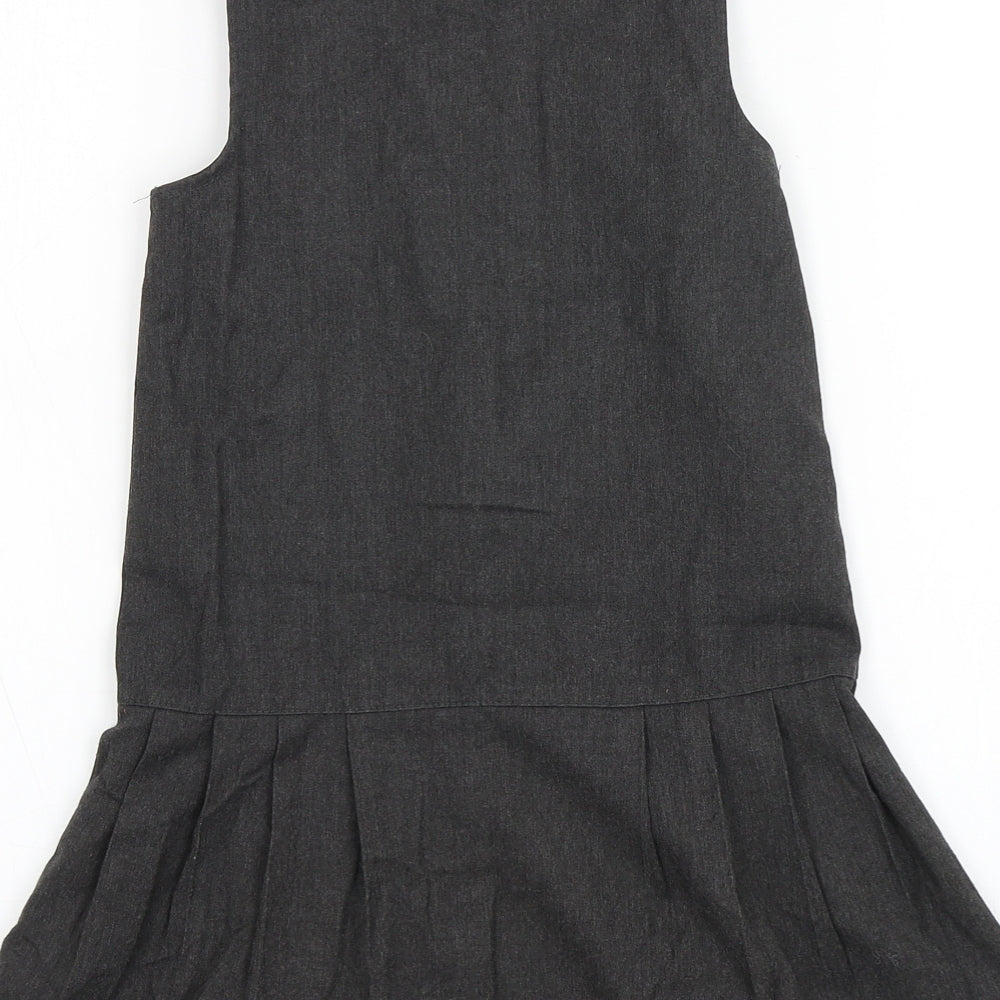 George Girls Grey  Polyester Pinafore/Dungaree Dress  Size 5-6 Years  Round Neck  - School Wear