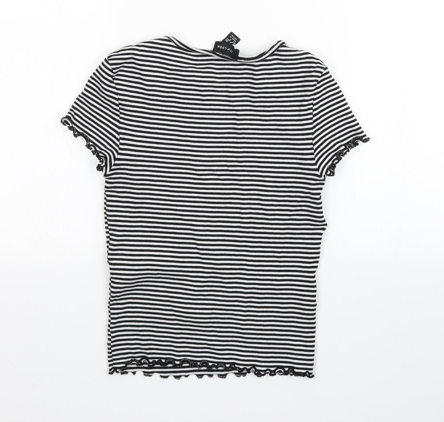 New Look Womens Multicoloured Striped Cotton Basic T-Shirt Size 6 Round Neck