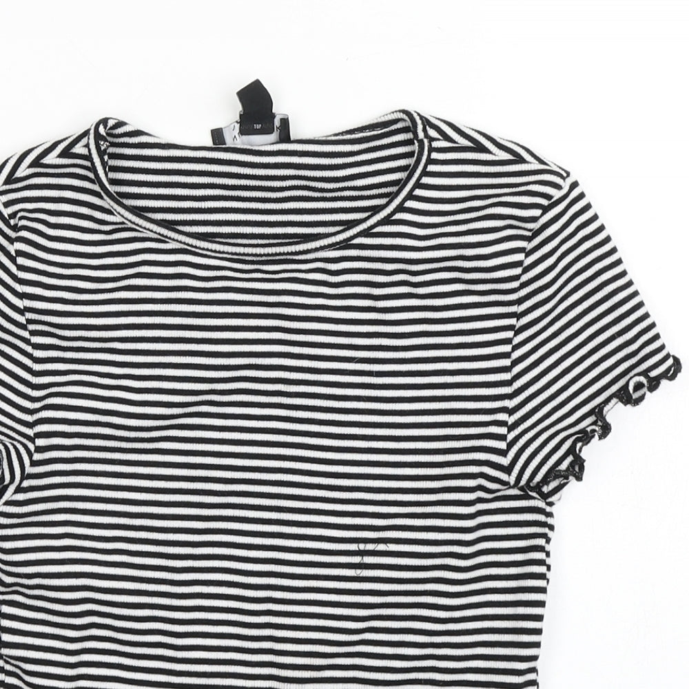 New Look Womens Multicoloured Striped Cotton Basic T-Shirt Size 6 Round Neck