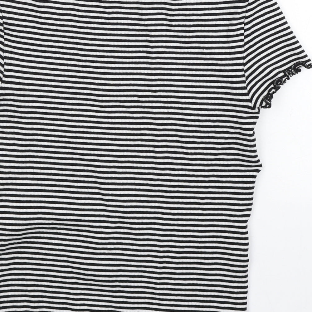 New Look Womens Multicoloured Striped Cotton Basic T-Shirt Size 6 Round Neck