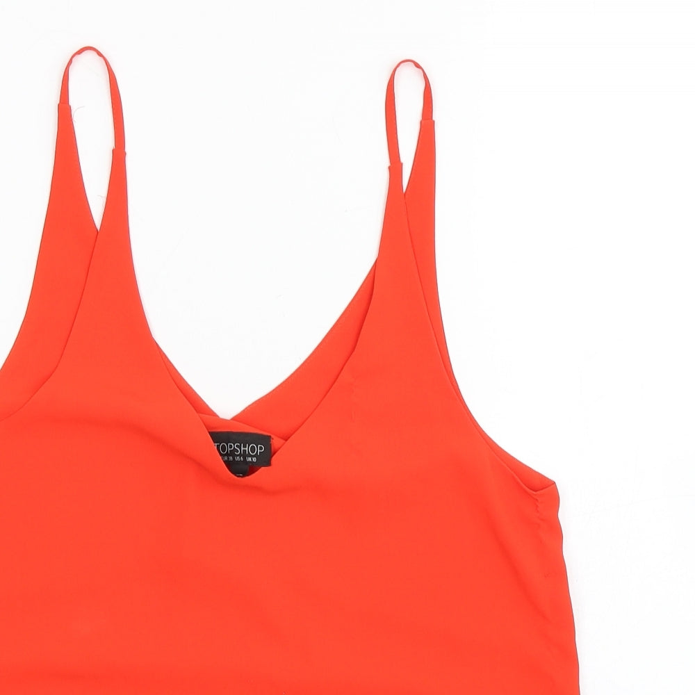 Topshop Womens Orange  Polyester Basic Blouse Size 10 V-Neck
