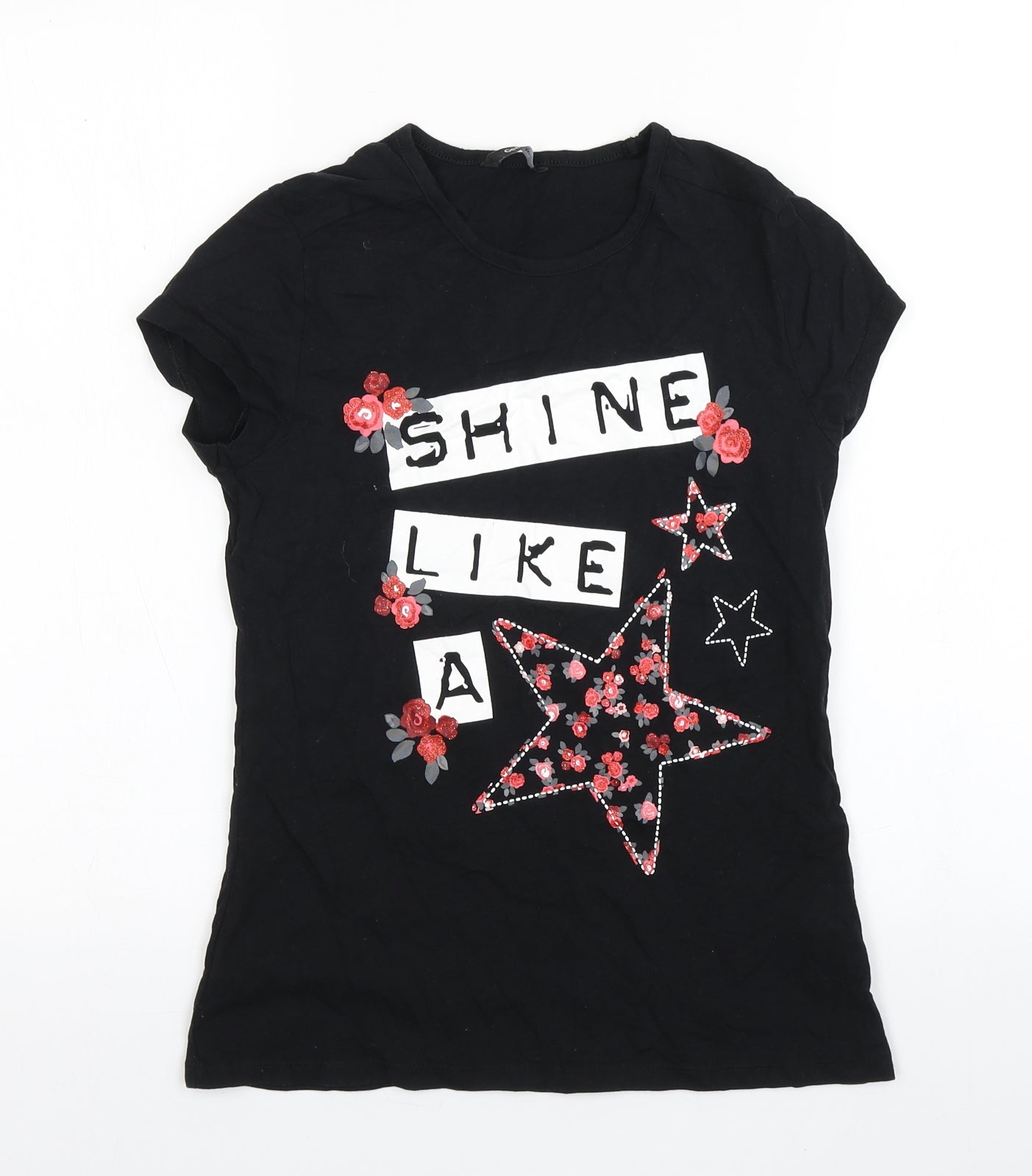 George Girls Black  Cotton Basic T-Shirt Size 13-14 Years Round Neck