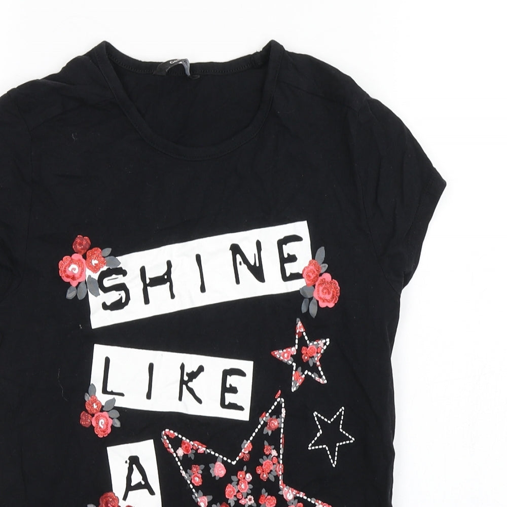 George Girls Black  Cotton Basic T-Shirt Size 13-14 Years Round Neck
