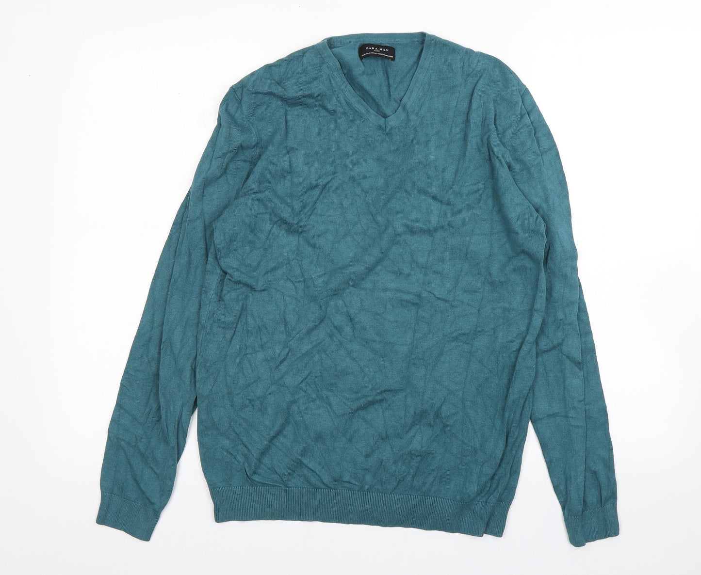 Zara Womens Green V-Neck   Pullover Jumper Size M