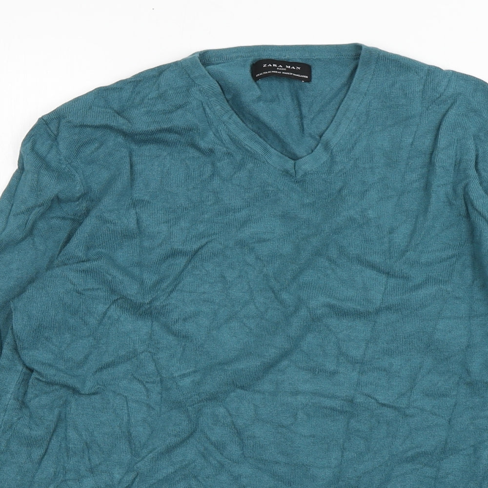 Zara Womens Green V-Neck   Pullover Jumper Size M
