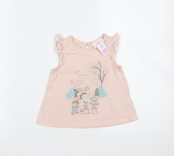 Tommy Bahama Baby Pink Cotton Basic T-Shirt Size 12 Months Round Neck - Garden Print