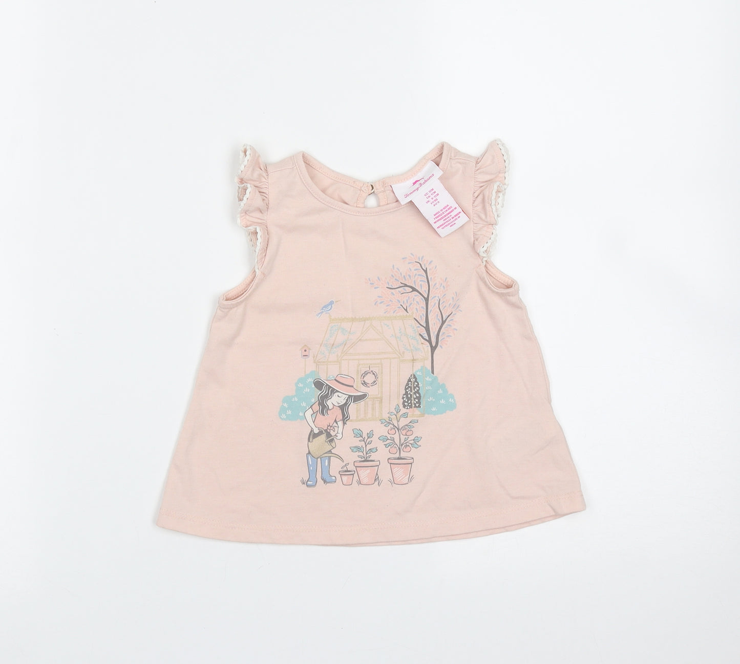 Tommy Bahama Baby Pink  Cotton Basic T-Shirt Size 12 Months Round Neck  - Garden Print