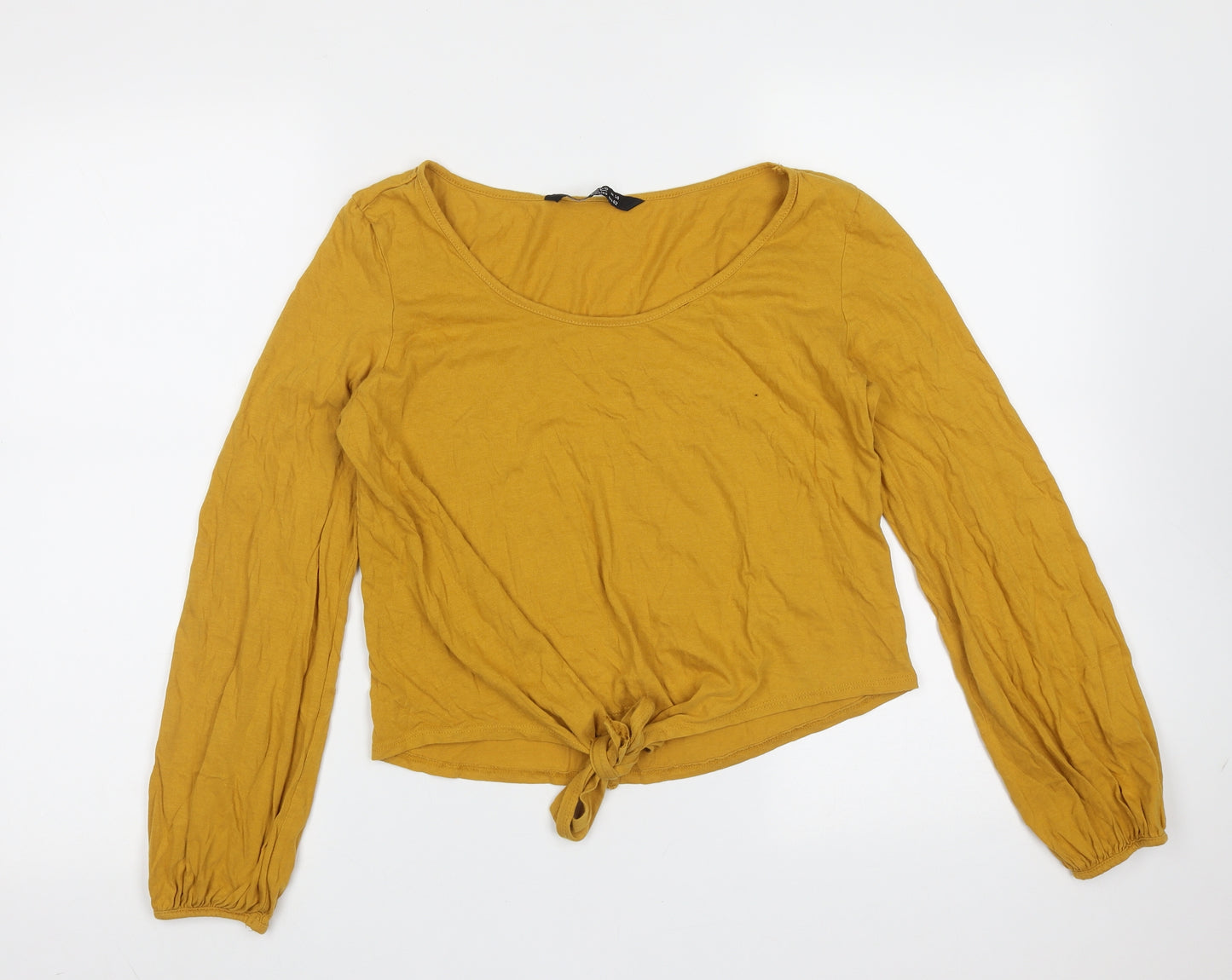 Select Womens Yellow  Cotton Basic Blouse Size 14 Round Neck - Tie at front