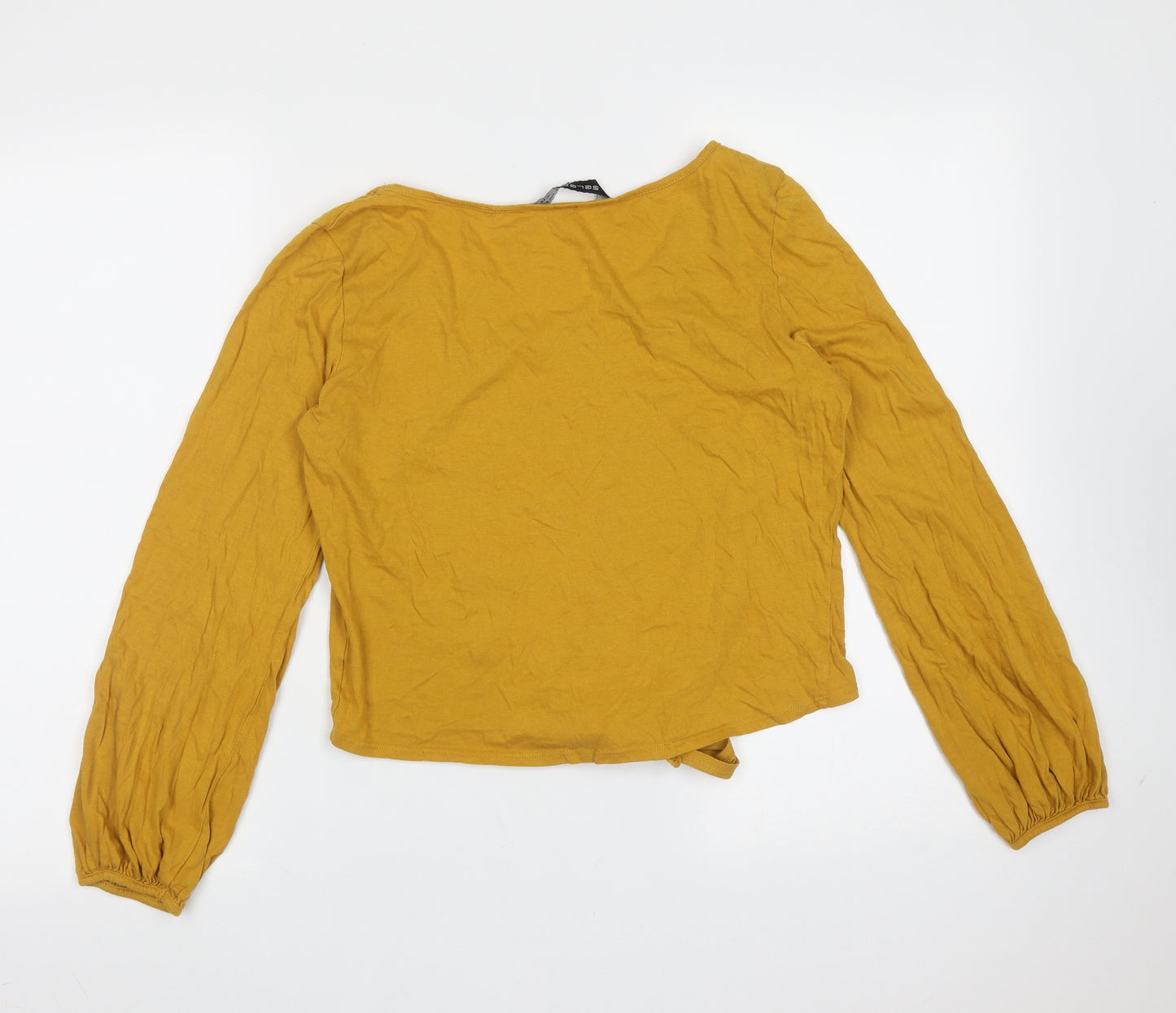 Select Womens Yellow  Cotton Basic Blouse Size 14 Round Neck - Tie at front