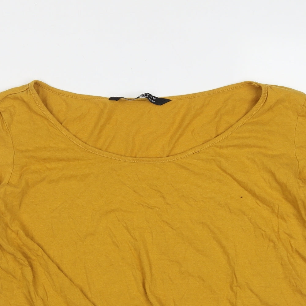 Select Womens Yellow  Cotton Basic Blouse Size 14 Round Neck - Tie at front