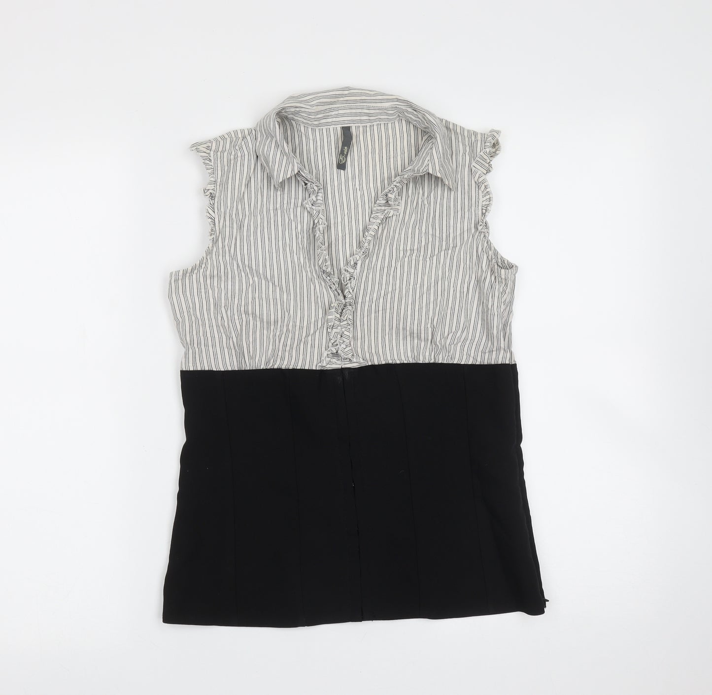 Evie Womens Black Striped Cotton Basic Blouse Size 12 Collared