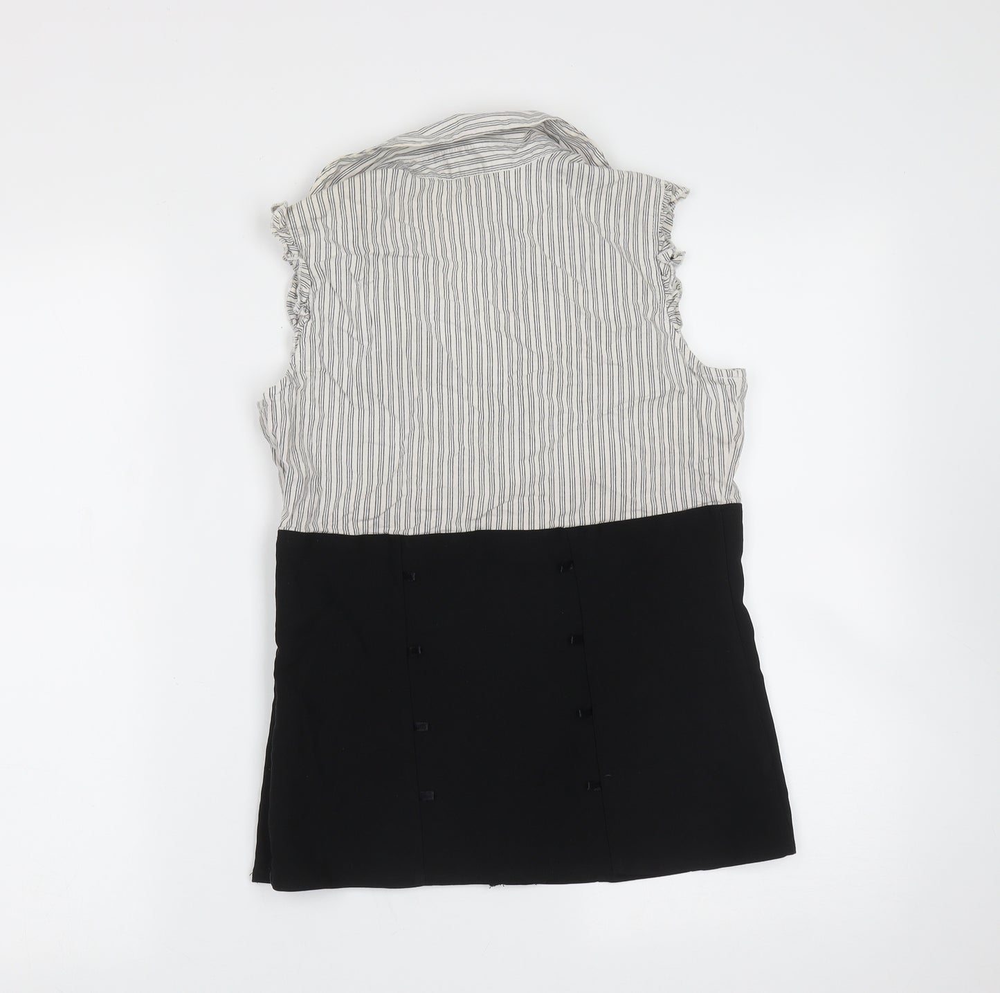 Evie Womens Black Striped Cotton Basic Blouse Size 12 Collared