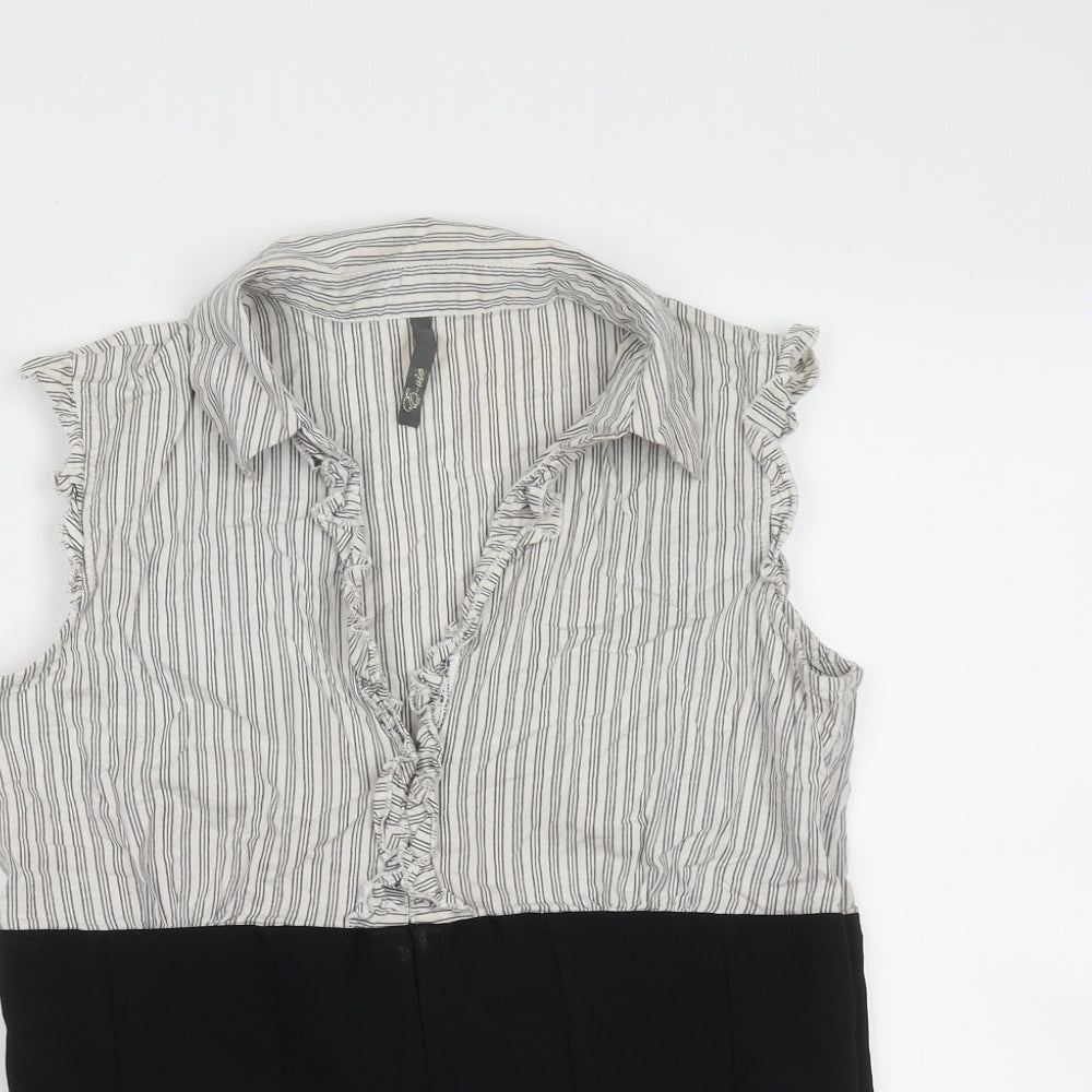 Evie Womens Black Striped Cotton Basic Blouse Size 12 Collared