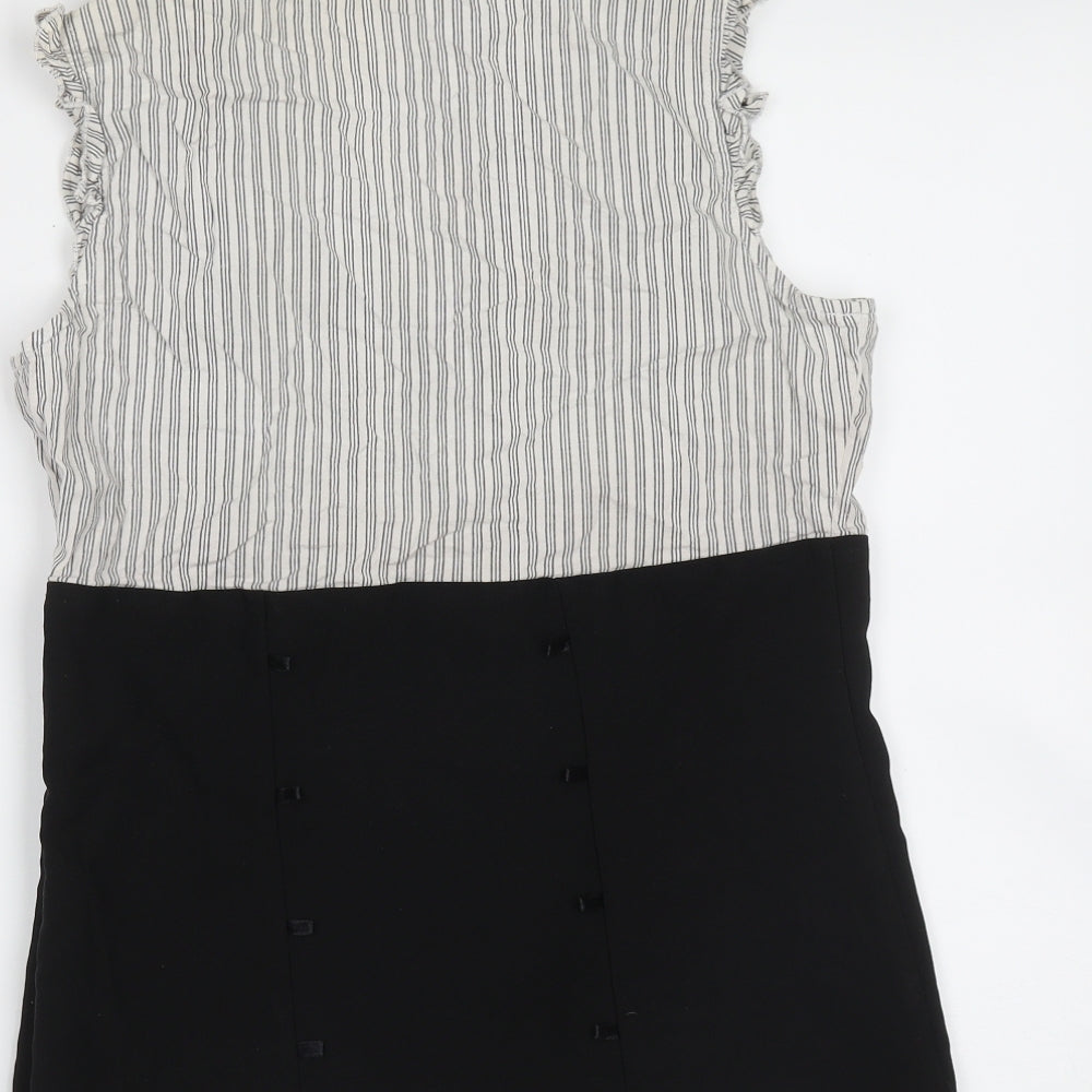 Evie Womens Black Striped Cotton Basic Blouse Size 12 Collared