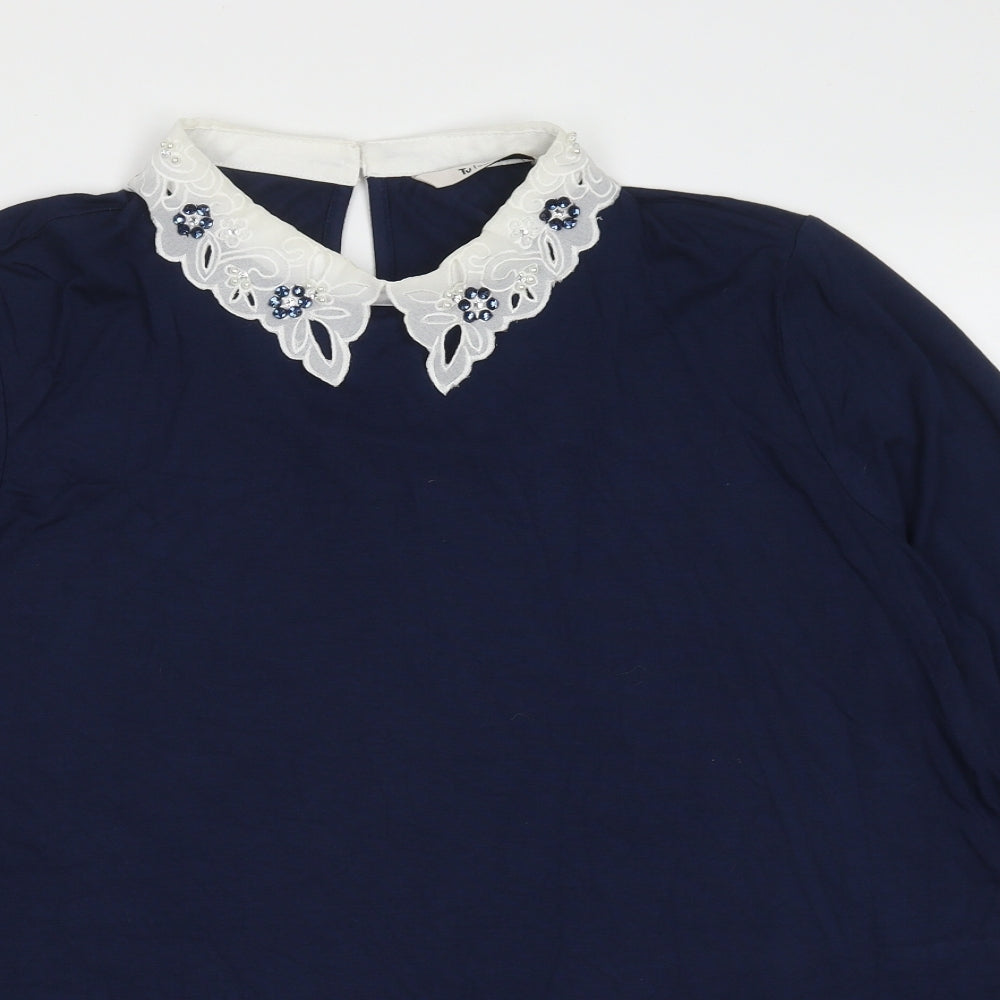 TU Womens Blue  Polyester Blend Basic Blouse Size 18 Collared