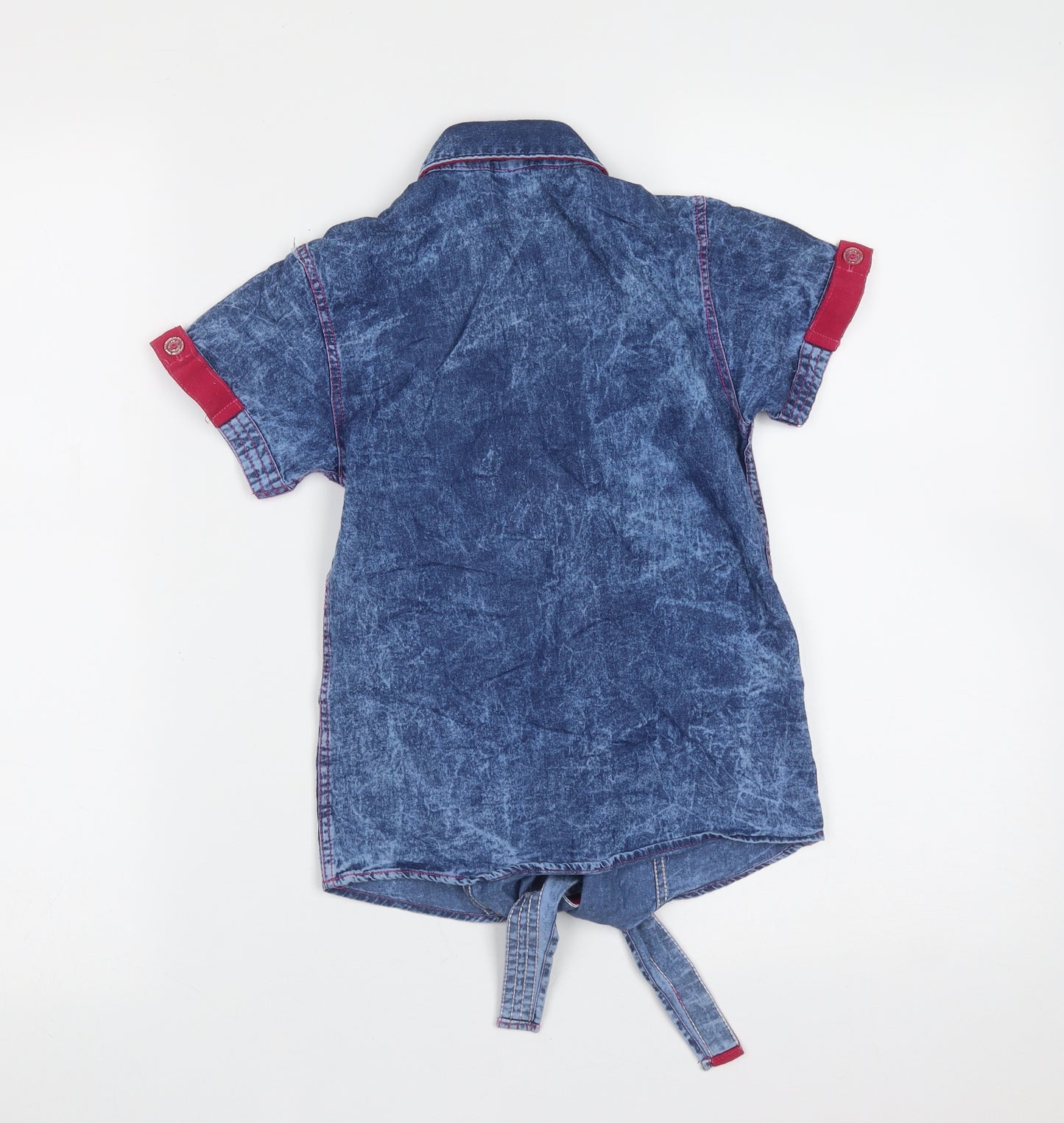 zaroklife Girls Blue Geometric Cotton Basic Button-Up Size 8-9 Years Collared Button - Rhinestone detail