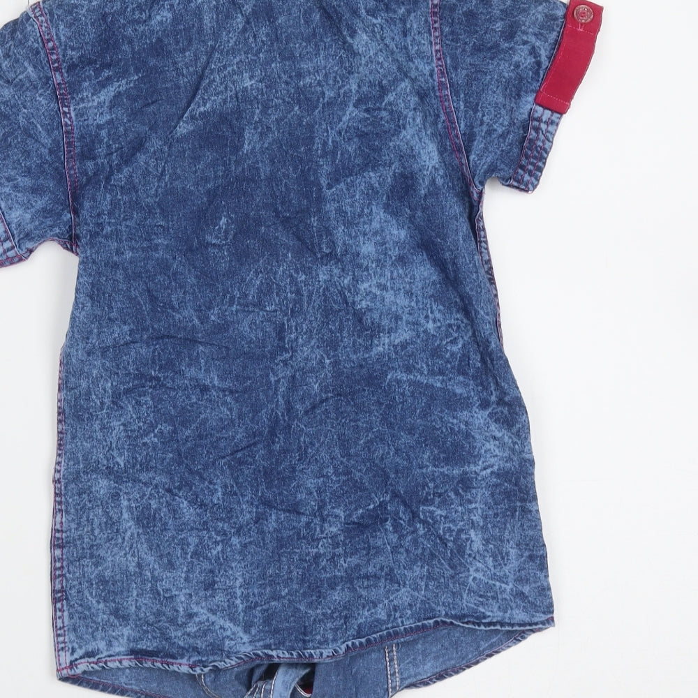 zaroklife Girls Blue Geometric Cotton Basic Button-Up Size 8-9 Years Collared Button - Rhinestone detail