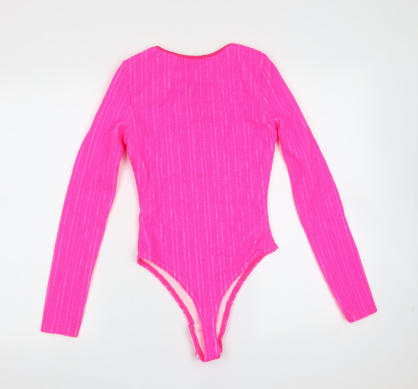 PRETTYLITTLETHING Womens Pink Striped Polyester Bodysuit One-Piece Size 10