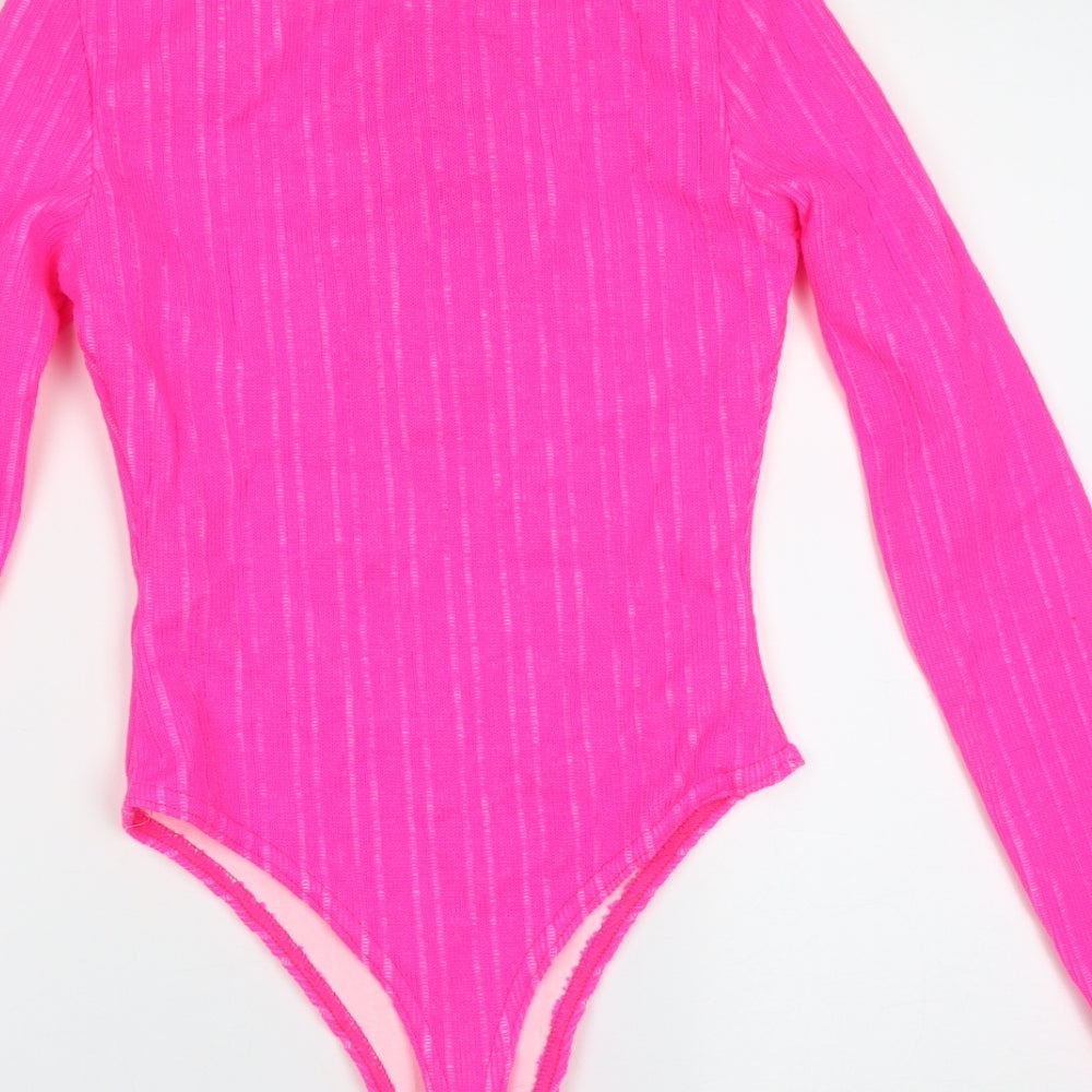 PRETTYLITTLETHING Womens Pink Striped Polyester Bodysuit One-Piece Size 10