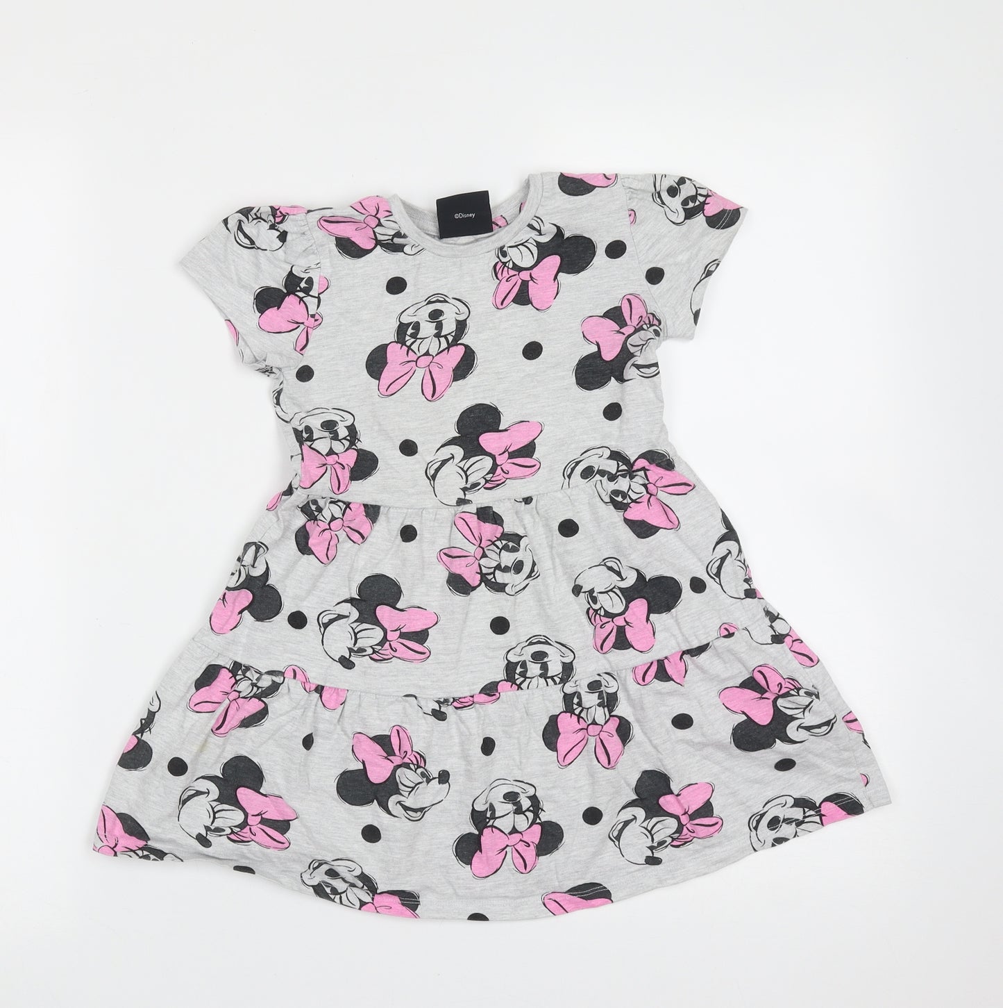 Disney Girls Grey  Cotton T-Shirt Dress  Size 5 Years  Round Neck  - minnie mouse