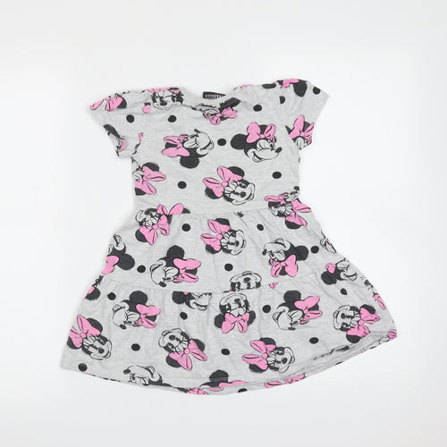 Disney Girls Grey  Cotton T-Shirt Dress  Size 5 Years  Round Neck  - minnie mouse