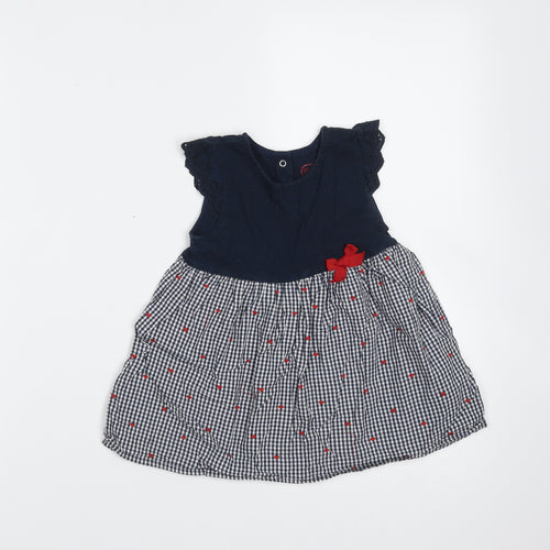 CoolClub Girls Blue Check Cotton Fit & Flare  Size 18 Months  Round Neck