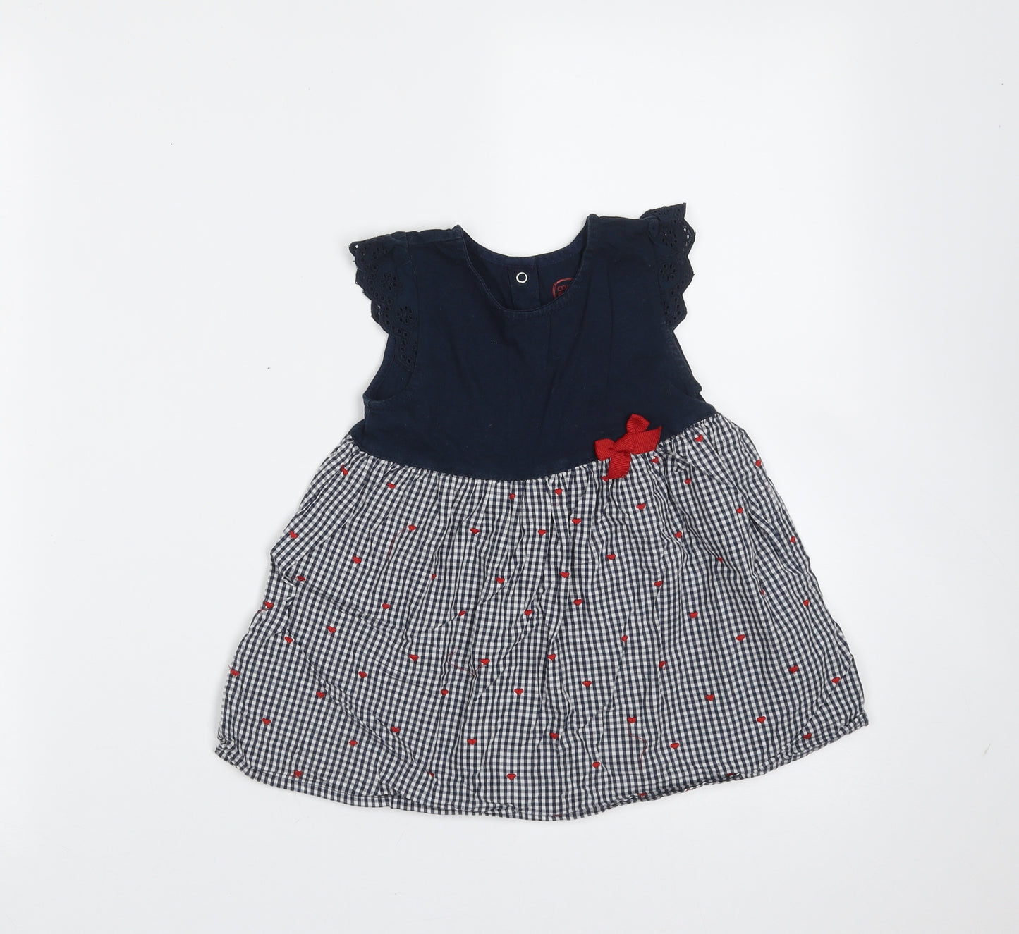 CoolClub Girls Blue Check Cotton Fit & Flare  Size 18 Months  Round Neck
