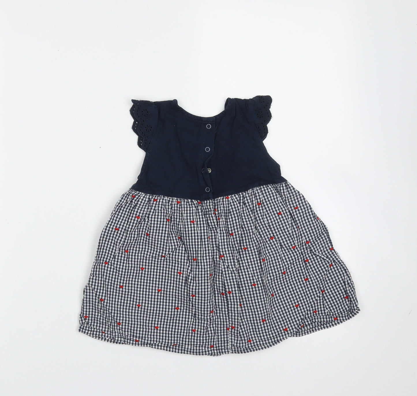 CoolClub Girls Blue Check Cotton Fit & Flare  Size 18 Months  Round Neck