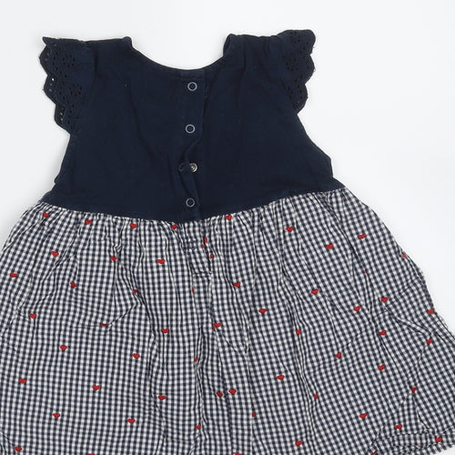CoolClub Girls Blue Check Cotton Fit & Flare  Size 18 Months  Round Neck