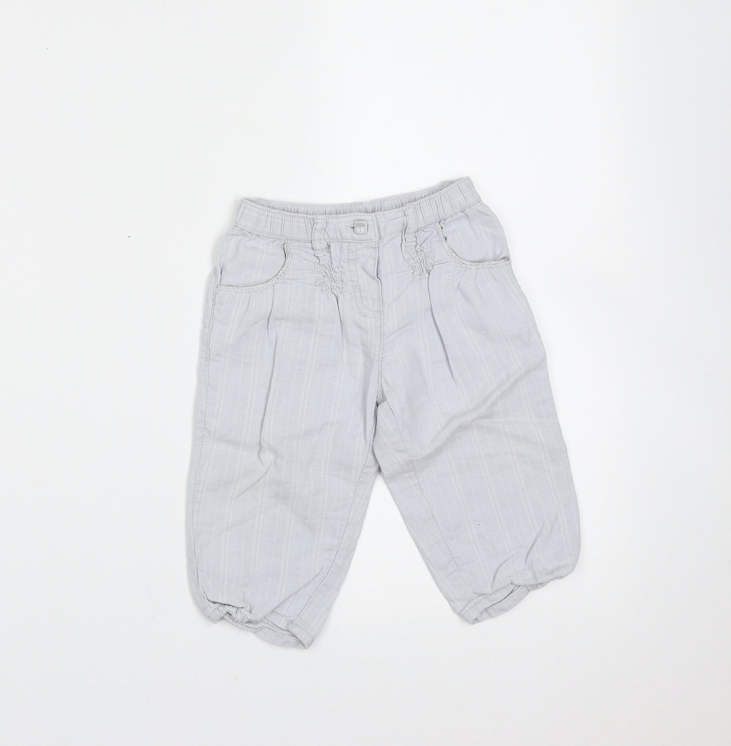 Obaibi Girls Blue Striped Cotton  Trousers Size 12 Months