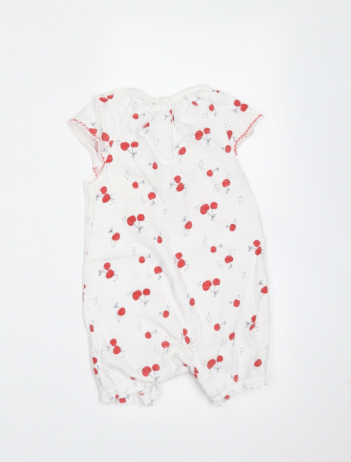 F&F Girls White  Cotton Romper One-Piece Size 9-12 Months   - Cherries